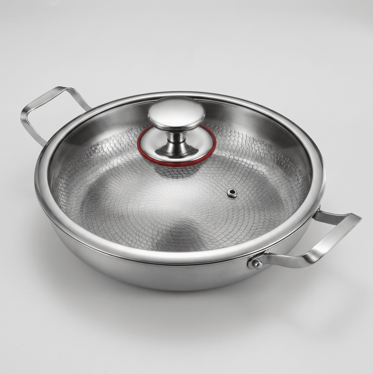Forged Hammered Dual-Handle Pan shown with lid