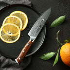 Fenn 3-piece Damascus-pattern kitchen knife set, santoku knife detail