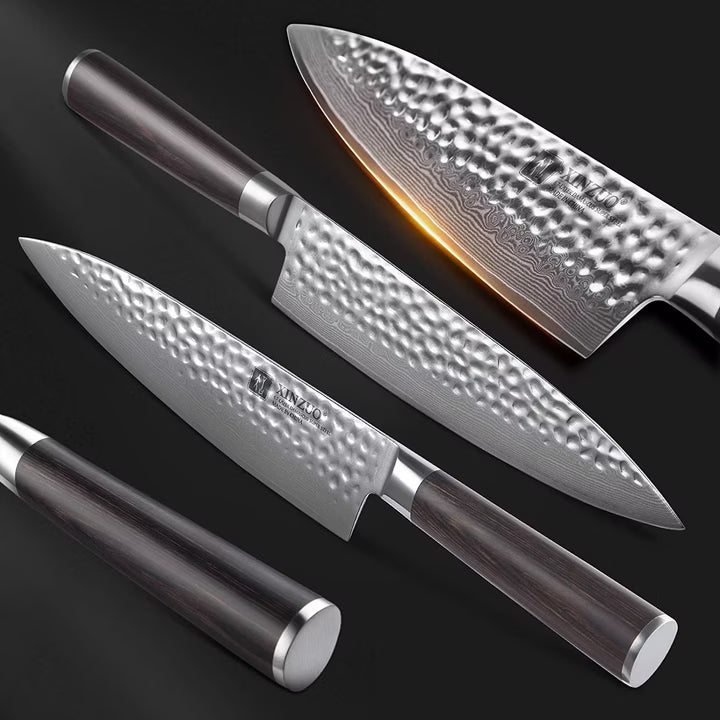 Detail view of Fenn 5-piece Damascus-pattern kitchen knife set
