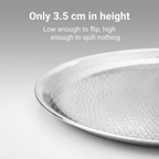 Close-up of Fenn hammered crêpe pan showing its low 3.5cm profile