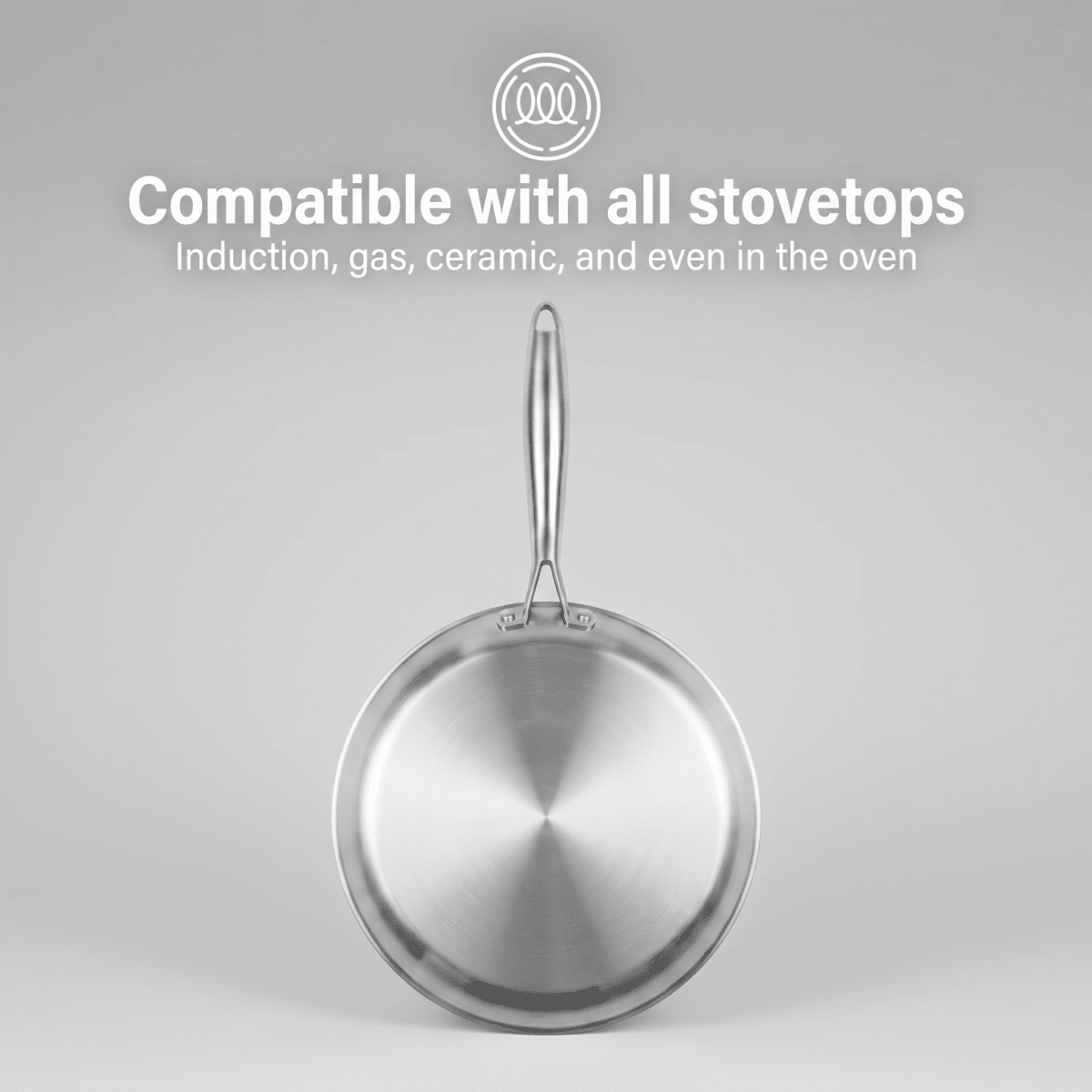 Fenn hammered crêpe pan shown compatible with all stovetops