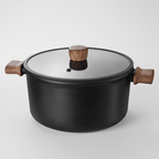 Fenn non-stick pot with glass lid and wood handles, studio view
