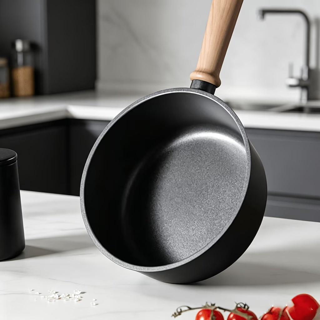 Close-up of Fenn non-stick saucepan interior cooking surface