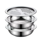 Fenn 3-piece prep bowl set with grater lid, strainer, and mixing bowl