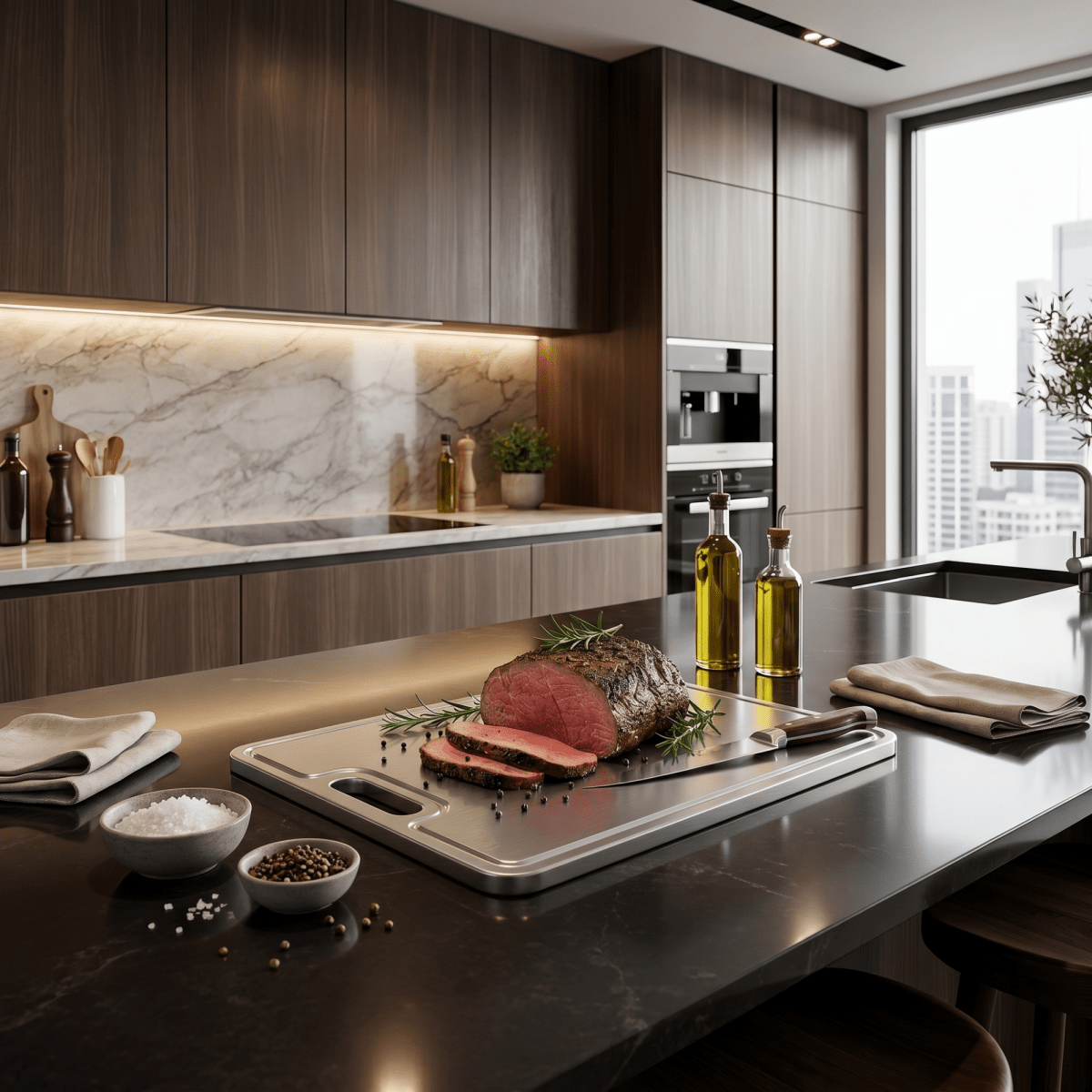 Fenn titanium cutting board with food prep