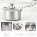 Detail shots of Fenn pot's interior, aluminum core, and induction-ready base